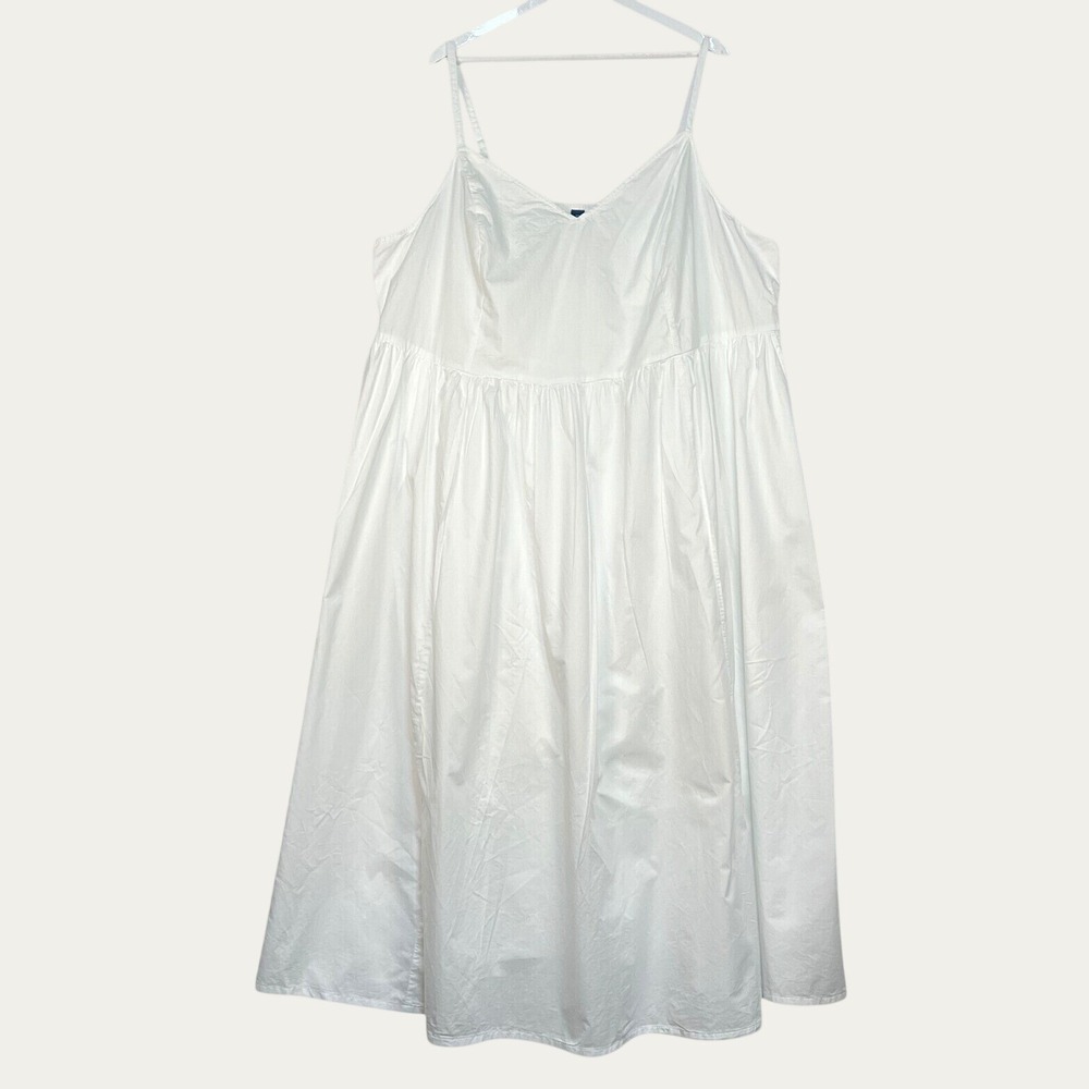 Old Navy White Midi Dress Womens 4X Cotton Babydoll Lined Pockets
